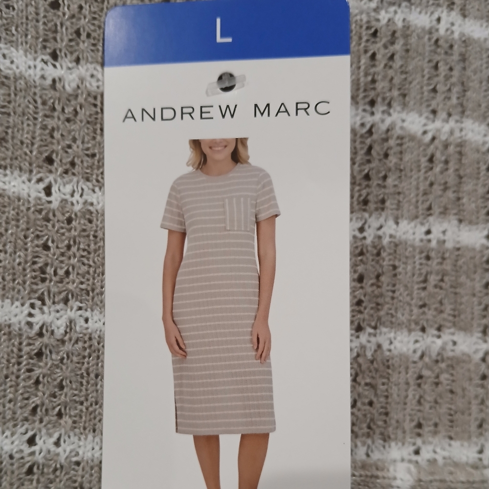 Andrew Marc Women's Beige Striped Midi Dress
